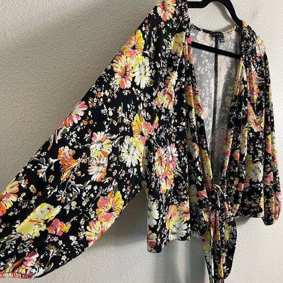 Lane Bryant Womens Plus 22/24 Floral Tie Front Top Long Sleeve Shirt - Picture 5 of 10